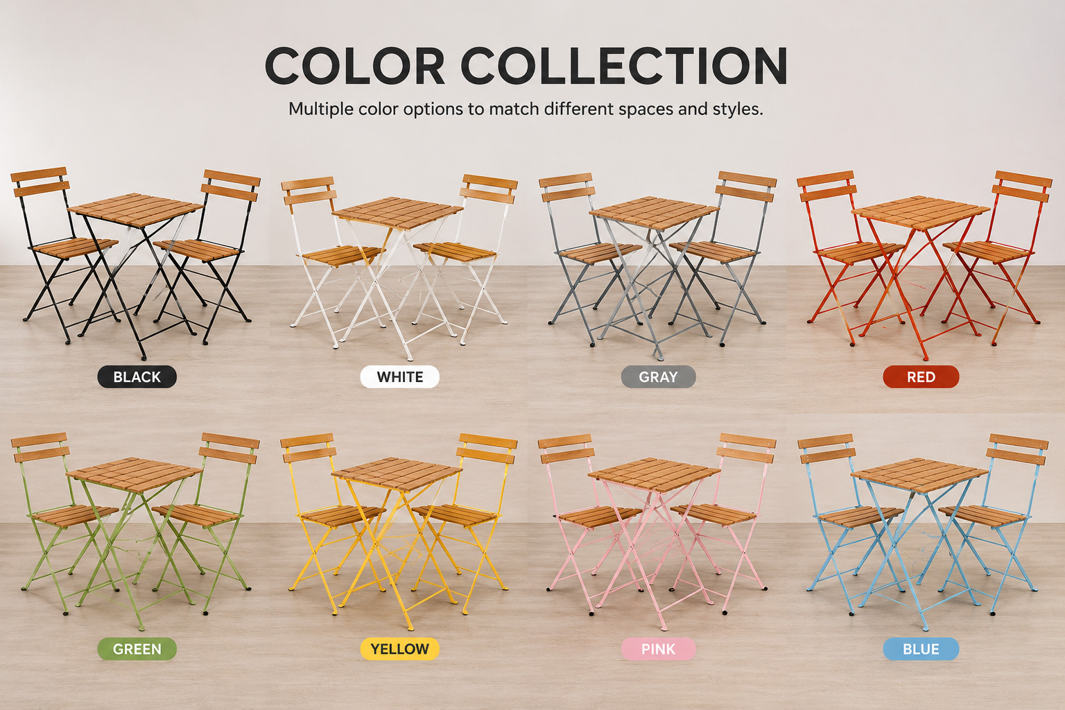 Wood Folding Bistro Chair Color Options