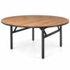 Commercial round dining table with laminated fire-retardant tabletop and heavy-duty folding metal frame
