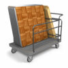 Heavy-duty dance floor panel transport cart with steel frame and carpeted platform