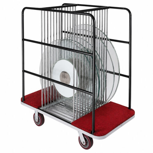 round glass tabletop transport cart for hotels and banquet events