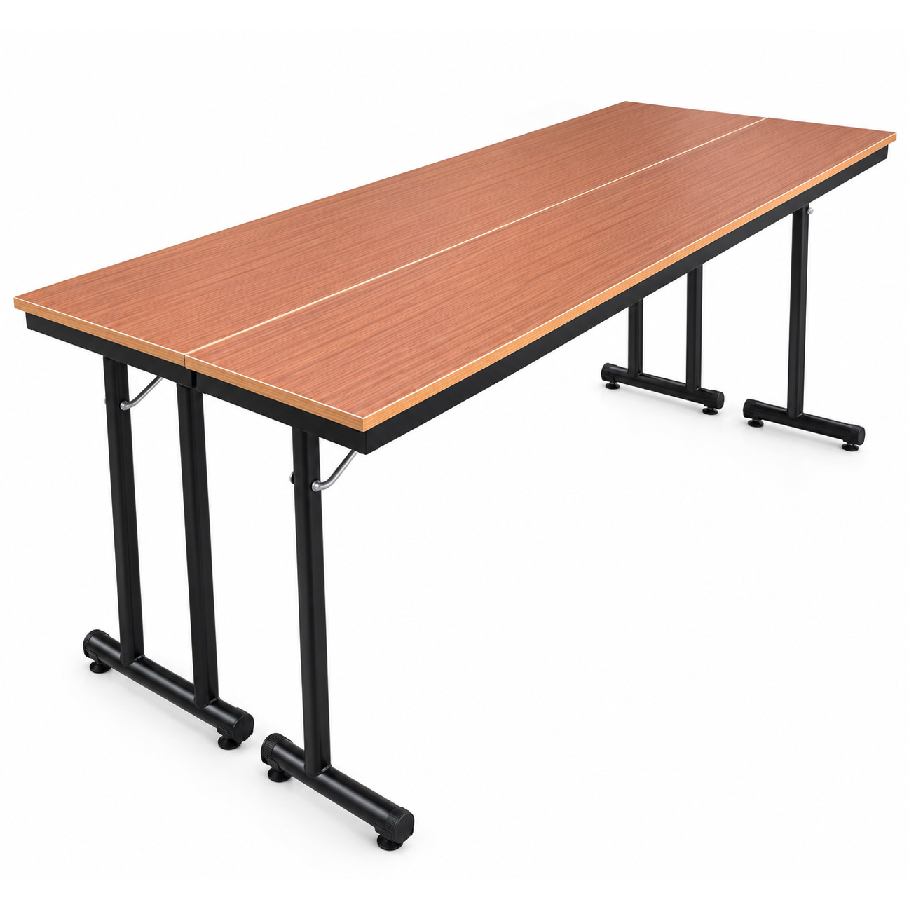 Straight-edge melamine board nesting flip-top training table with black folding legs